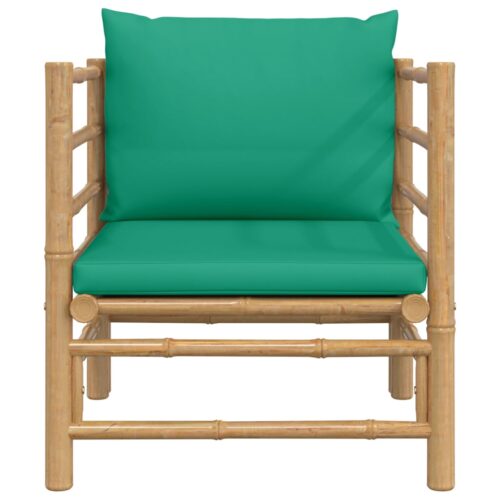 Garden Sofa with Green Cushions Bamboo - Image 3