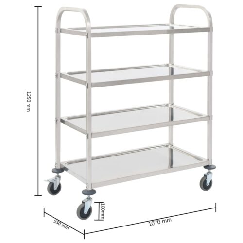 4-Tier Kitchen Trolley 107x55x125cm Stainless Steel - Image 6