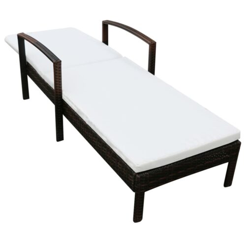 Sun Lounger with Cushion Poly Rattan Brown - Image 3