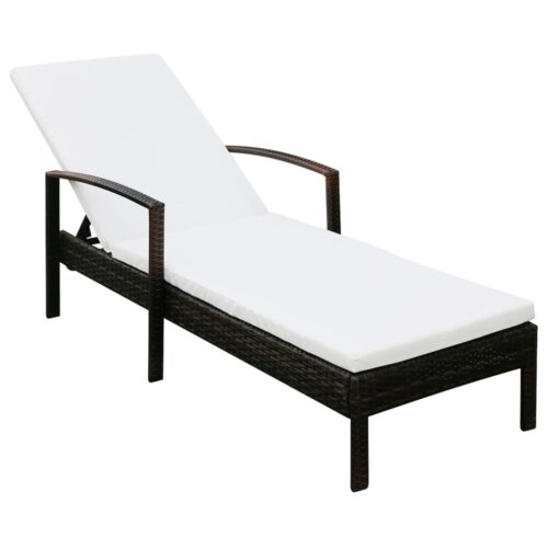 Sun Lounger with Cushion Poly Rattan Brown - Image 8