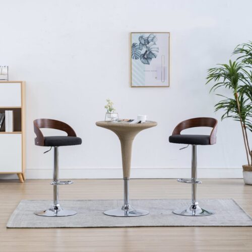 Bar Stools 2pcs Dark Grey Fabric Bentwood