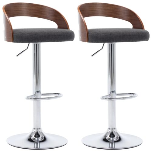 Bar Stools 2pcs Dark Grey Fabric Bentwood - Image 2