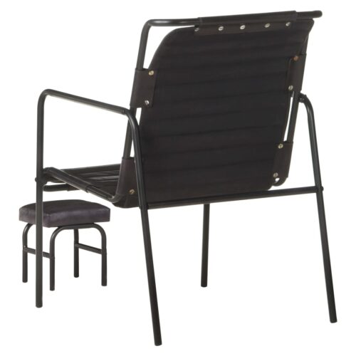 Relaxing Armchair with a Footrest Black Real Leather - Image 4