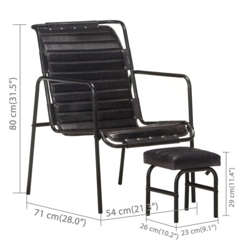 Relaxing Armchair with a Footrest Black Real Leather - Image 6