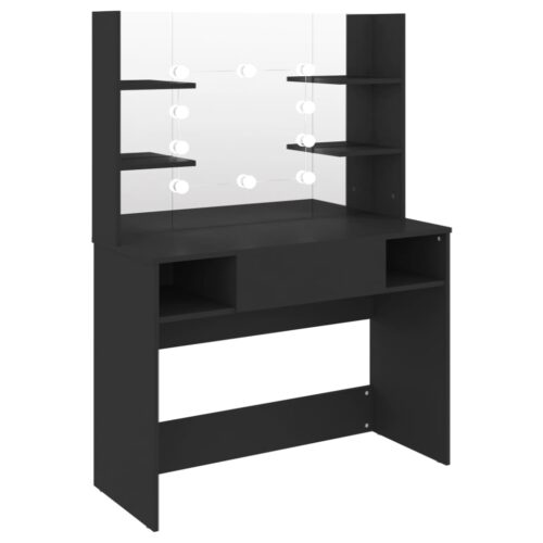 Dressing Table with LED Lights Hollywood Mirror Makeup Vanity Dresser Black 100x40x135cm - Image 5