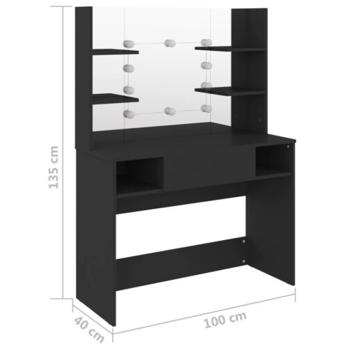 Dressing Table with LED Lights Hollywood Mirror Makeup Vanity Dresser Black 100x40x135cm - Image 6