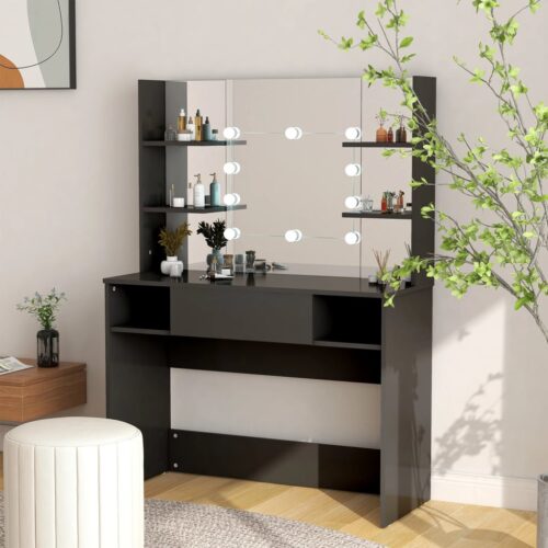 Dressing Table with LED Lights Hollywood Mirror Makeup Vanity Dresser Black 100x40x135cm - Image 8