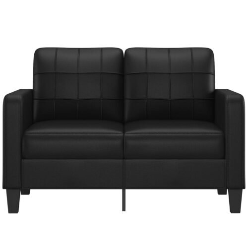 2-Seater Sofa Lounge Couch Futon Chair Modern Fabric Faux Leather Black 120cm - Image 3