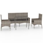 4-Piece Garden Lounge Set with Cushions Grey Poly Rattan Wicker Outdoor Patio Furniture