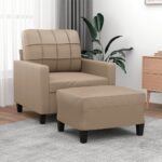 Faux Leather Sofa Chair with Footstool Lounge Couch Ottoman Armchair Cappuccino