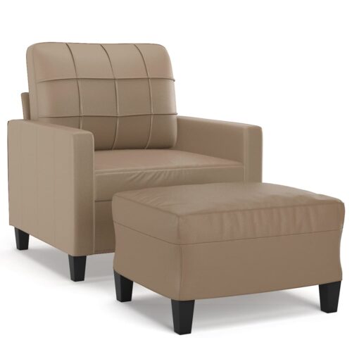 Faux Leather Sofa Chair with Footstool Lounge Couch Ottoman Armchair Cappuccino - Image 2