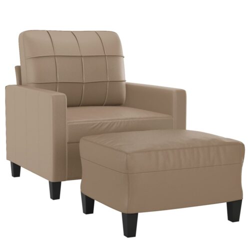 Faux Leather Sofa Chair with Footstool Lounge Couch Ottoman Armchair Cappuccino - Image 3