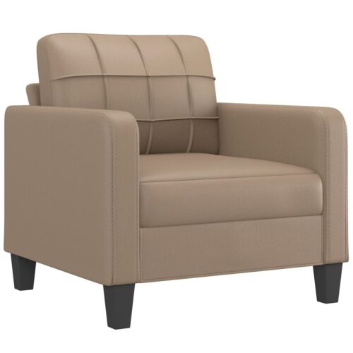 Faux Leather Sofa Chair with Footstool Lounge Couch Ottoman Armchair Cappuccino - Image 4