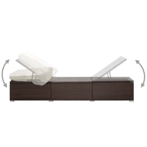 Sun Lounger with Canopy Cushion Poly Rattan Brown - Image 3