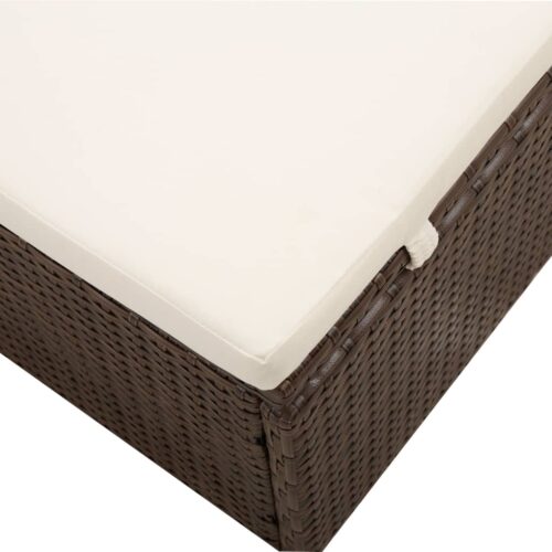 Sun Lounger with Canopy Cushion Poly Rattan Brown - Image 7