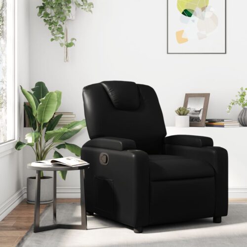 Recliner Chair Sofa Lounge Accent Single Movie Couch Armchair Faux Leather Black - Image 12