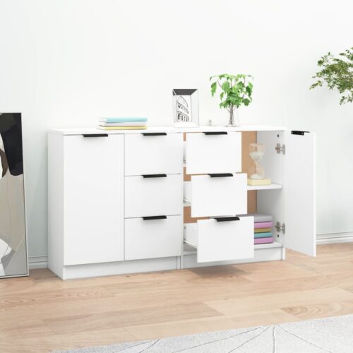 2-Piece Buffet Drawers Sideboard Cabinet Storage Shelf Hallway Table Wooden White - Image 3
