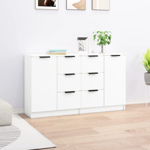 2-Piece Buffet Drawers Sideboard Cabinet Storage Shelf Hallway Table Wooden White - Image 10