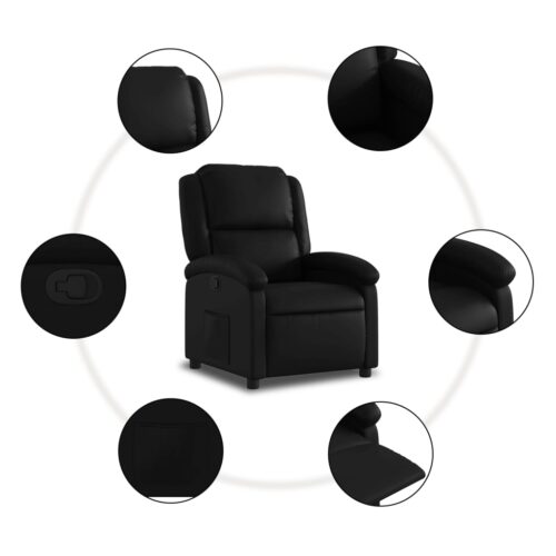 Recliner Chair Sofa Lounge Accent Single Movie Couch Armchair Faux Leather Black - Image 5