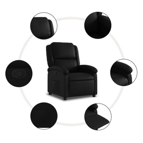 Recliner Chair Sofa Lounge Accent Single Movie Couch Armchair Faux Leather Black - Image 7