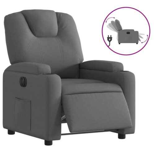 Electric Recliner Chair Sofa Lounge Single Couch TV Accent Armchair Fabric Grey - Image 2