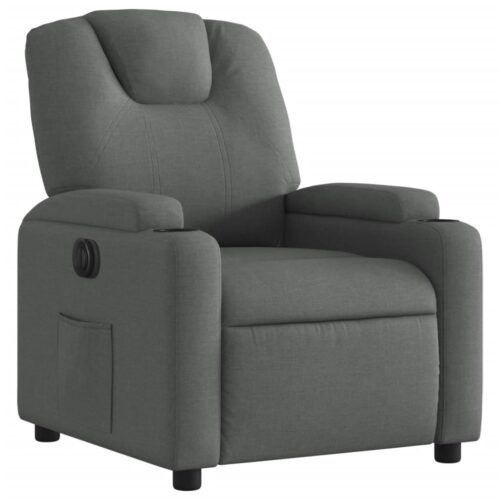 Electric Recliner Chair Sofa Lounge Single Couch TV Accent Armchair Fabric Grey - Image 3