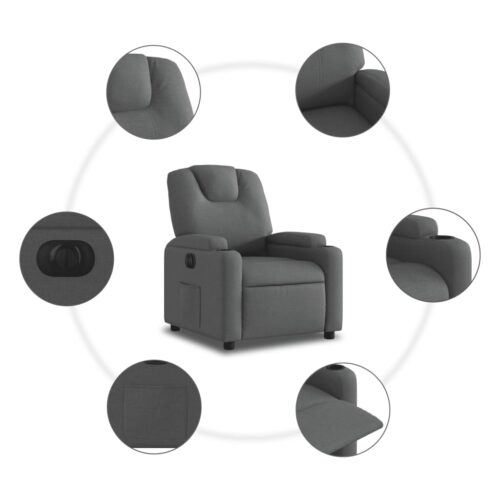 Electric Recliner Chair Sofa Lounge Single Couch TV Accent Armchair Fabric Grey - Image 7