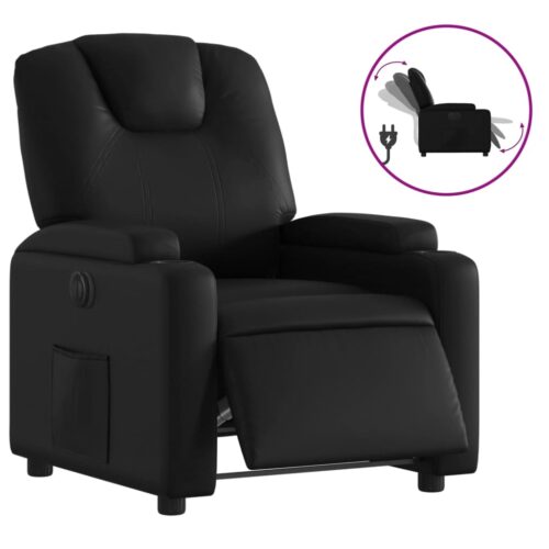 Electric Recliner Chair Sofa Lounge Couch Accent TV Armchair Faux Leather Black - Image 2