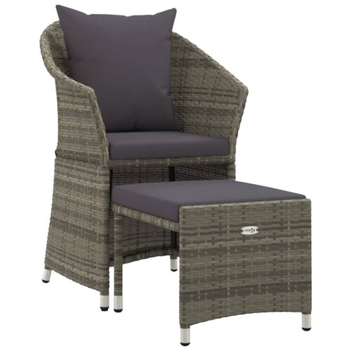 2-Piece Garden Lounge Set with Cushions Grey Poly Rattan Wicker Outdoor Patio Furniture