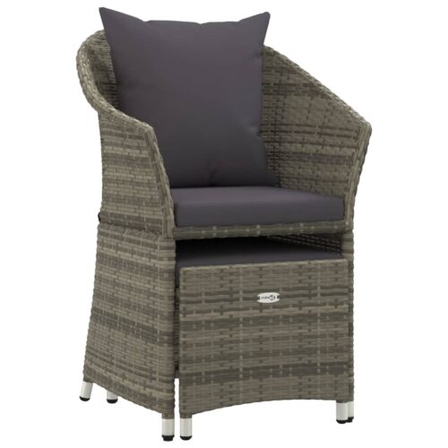 2-Piece Garden Lounge Set with Cushions Grey Poly Rattan Wicker Outdoor Patio Furniture - Image 3