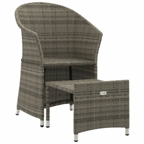 2-Piece Garden Lounge Set with Cushions Grey Poly Rattan Wicker Outdoor Patio Furniture - Image 4
