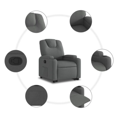 Lift Up Stand Recliner Chair Sofa Lounge Accent Couch Armchair Fabric Light Grey - Image 7