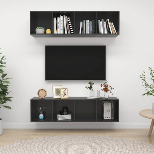 Wall-mounted TV Cabinets 2pcs High Gloss Grey Engineered Wood - Image 6