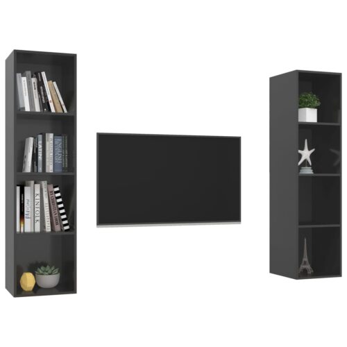 Wall-mounted TV Cabinets 2pcs High Gloss Grey Engineered Wood - Image 3