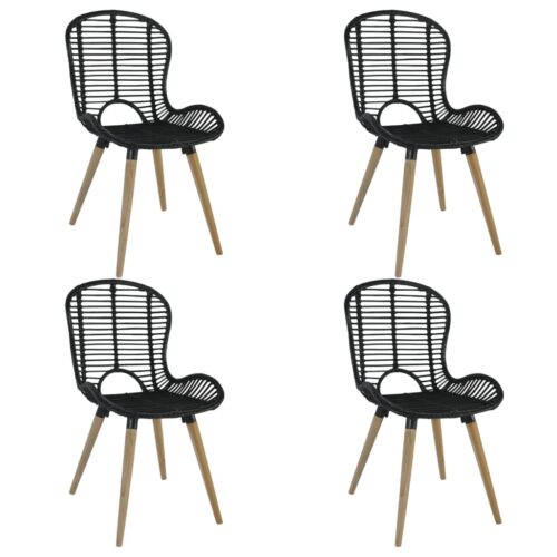 Dining Chairs 4pcs Black Natural Rattan