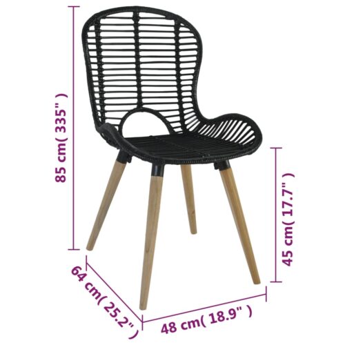Dining Chairs 4pcs Black Natural Rattan - Image 7