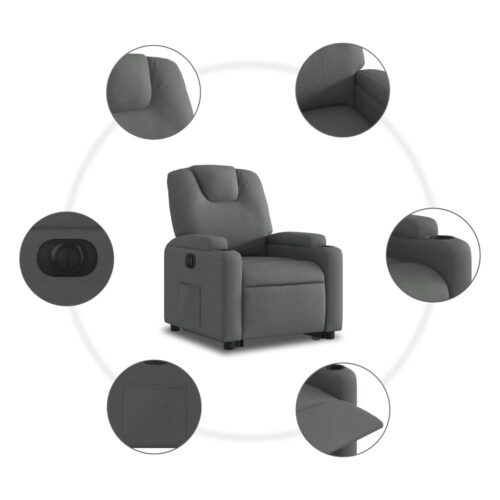 Electric Lift Recliner Chair Sofa Lounge Accent Couch Armchair Fabric Dark Grey - Image 7