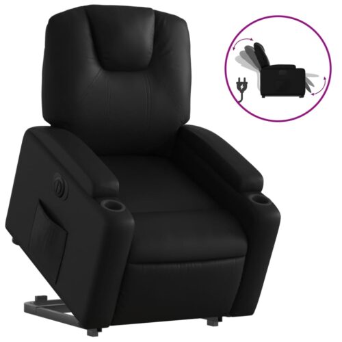 Electric Lift Stand Recliner Chair Sofa Lounge Couch Armchair Faux Leather Black - Image 2