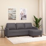 3-Seater Sofa Ottoman Set Lounge Couch Futon Foot Stool Faux Leather Grey 180cm