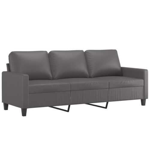 3-Seater Sofa Ottoman Set Lounge Couch Futon Foot Stool Faux Leather Grey 180cm - Image 5