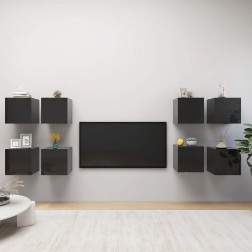 Wall Mounted TV Cabinets 8pcs High Gloss Black 30.5x30x30cm