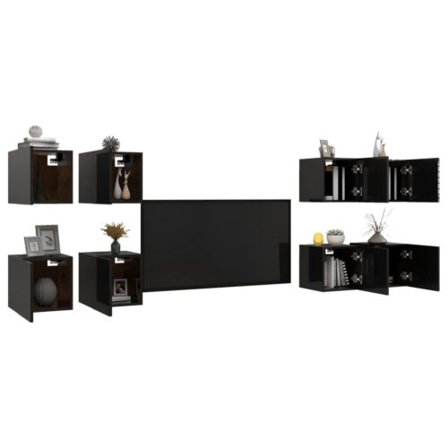 Wall Mounted TV Cabinets 8pcs High Gloss Black 30.5x30x30cm - Image 3