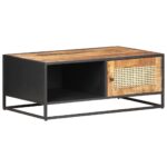 Coffee Table 90x50x35cm Rough Mango Wood Natural Cane