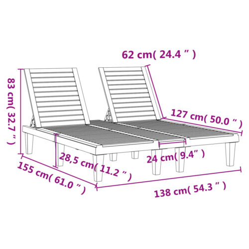 Double Sun Lounger Black 155x138x83cm Polypropylene - Image 10