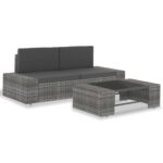 3-Piece Garden Lounge Set Poly Rattan Grey