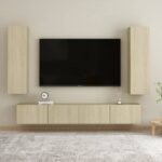 4-Piece Set Wooden TV Cabinet Entertainment Unit Stand Storage Shelf Table Oak