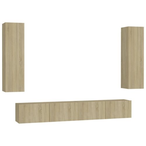 4-Piece Set Wooden TV Cabinet Entertainment Unit Stand Storage Shelf Table Oak - Image 2