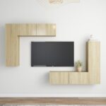 4-Piece Set Wooden TV Cabinet Entertainment Unit Stand Storage Shelf Table Oak