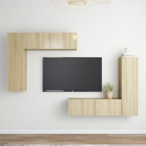 4-Piece Set Wooden TV Cabinet Entertainment Unit Stand Storage Shelf Table Oak - Image 8