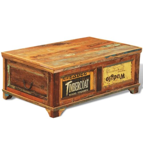 Coffee Table with Storage Vintage Reclaimed Wood - Image 5